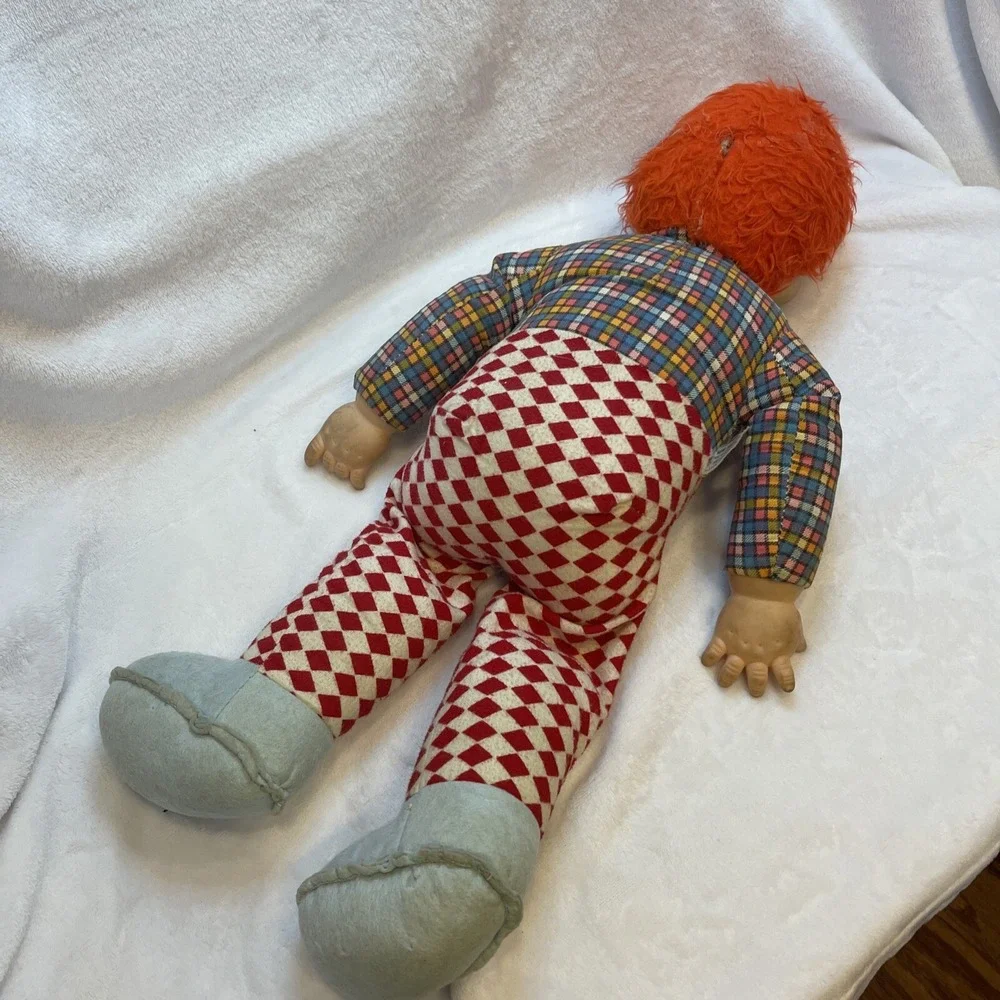 Vintage Large Plush‎ Doll Boy Red Hair Plaid Shirt Red & White Check Pants Rare